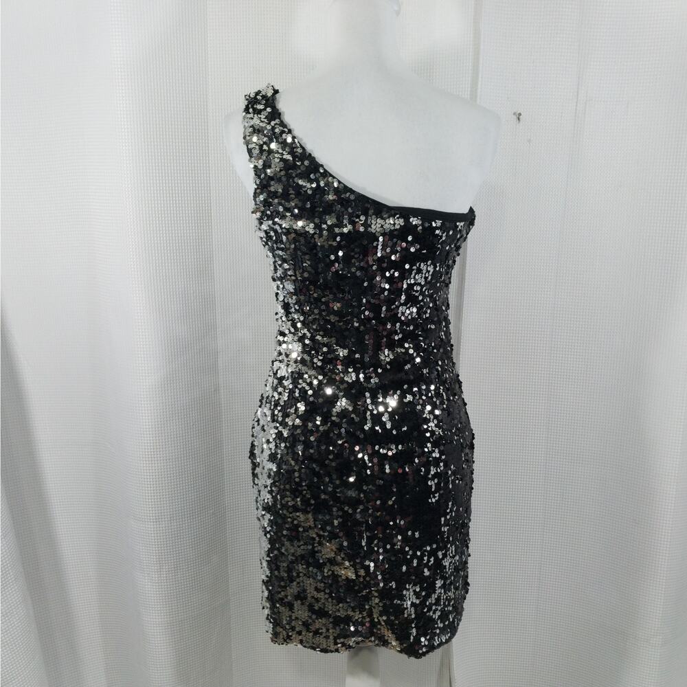 NWOT! AS U WISH! LUXURIOUS SINGLE SHOULDER, BLACK & SILVER SEQUINNED DRESS! SZ L - Picture 6 of 11